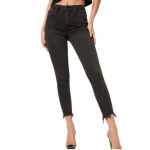 The Good American good legs cropped chewed hem. Color black.